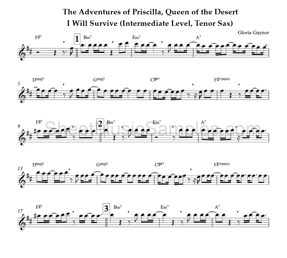 The Adventures of Priscilla, Queen of the Desert - I Will Survive (Intermediate Level, Tenor Sax)