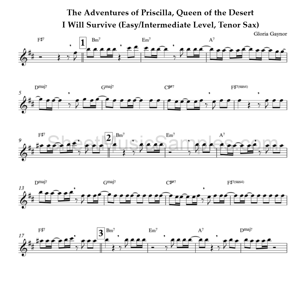 The Adventures of Priscilla, Queen of the Desert - I Will Survive (Easy/Intermediate Level, Tenor Sax)