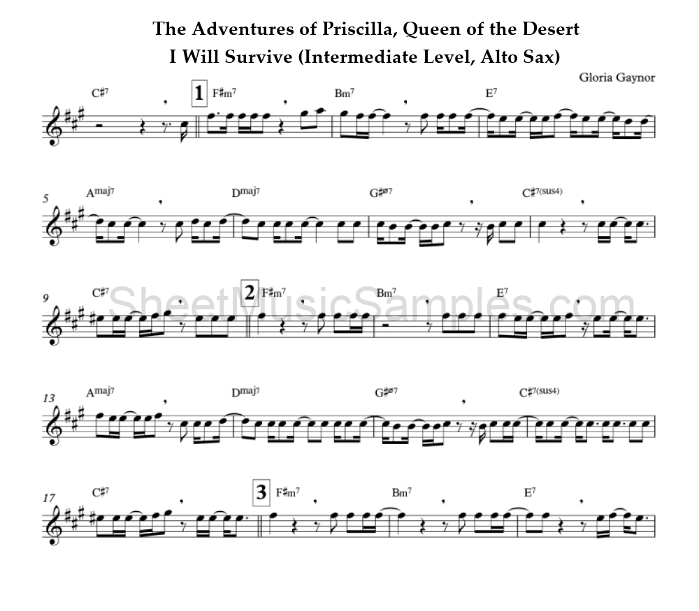 The Adventures of Priscilla, Queen of the Desert - I Will Survive (Intermediate Level, Alto Sax)