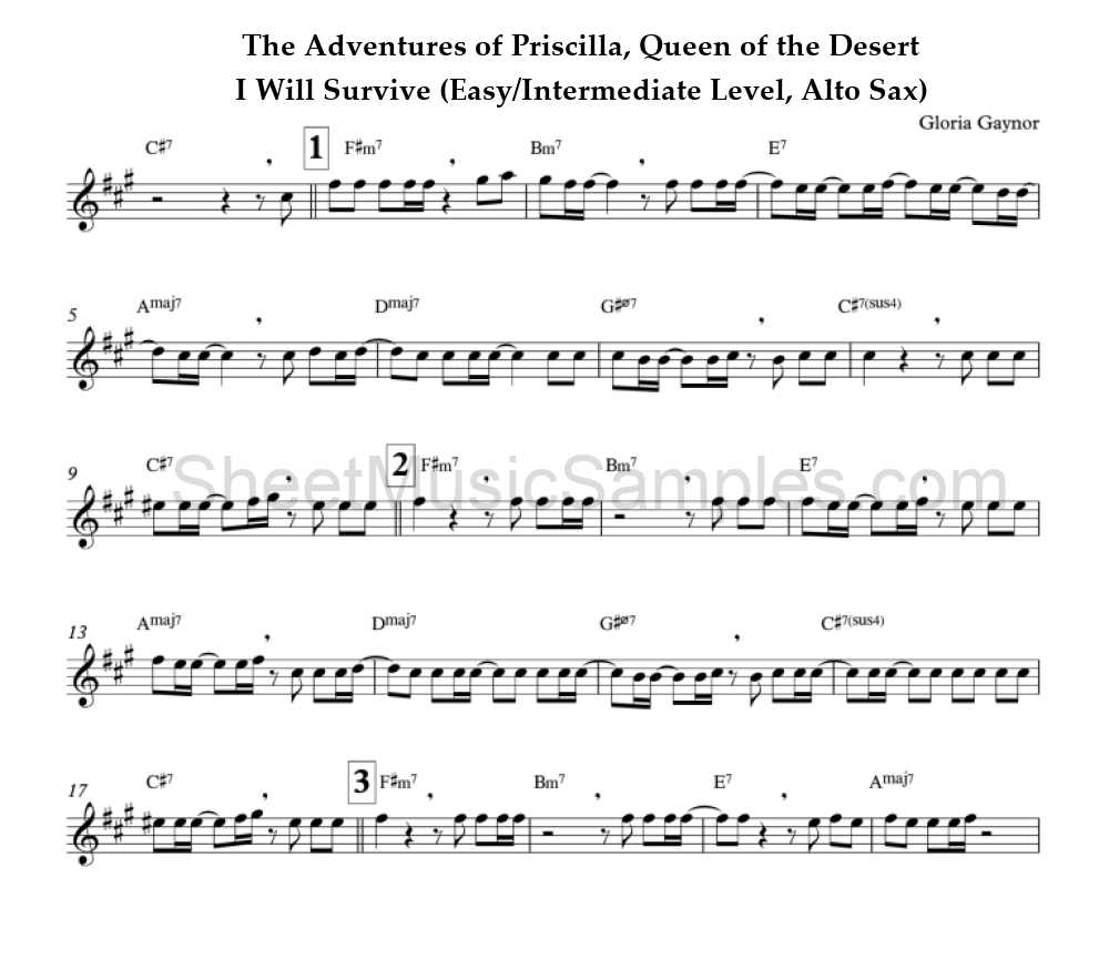 The Adventures of Priscilla, Queen of the Desert - I Will Survive (Easy/Intermediate Level, Alto Sax)