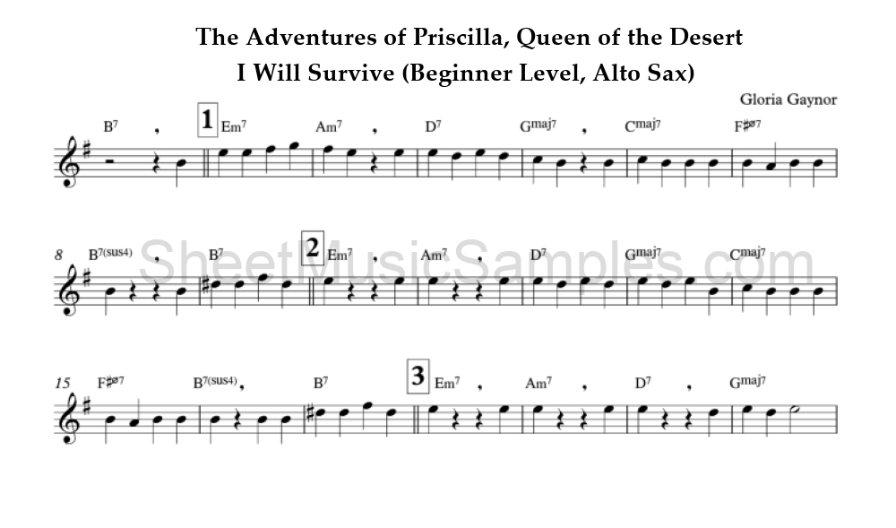 The Adventures of Priscilla, Queen of the Desert - I Will Survive (Beginner Level, Alto Sax)