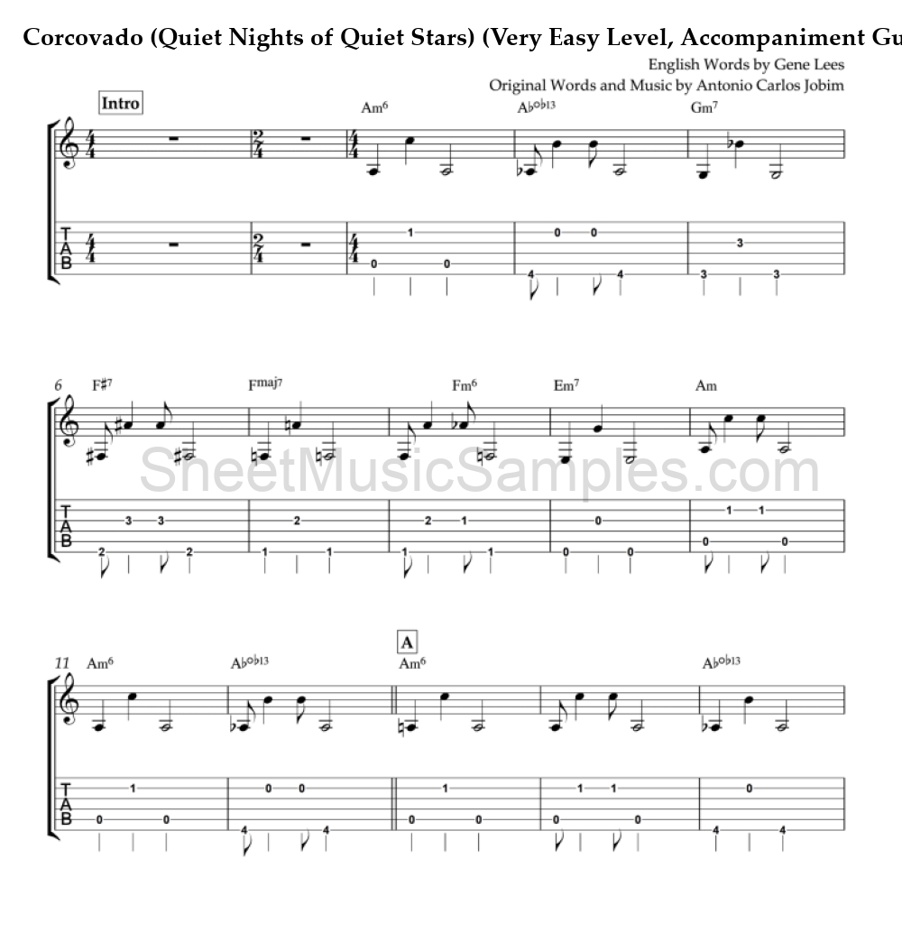 Corcovado (Quiet Nights of Quiet Stars) (Very Easy Level, Accompaniment Guitar)