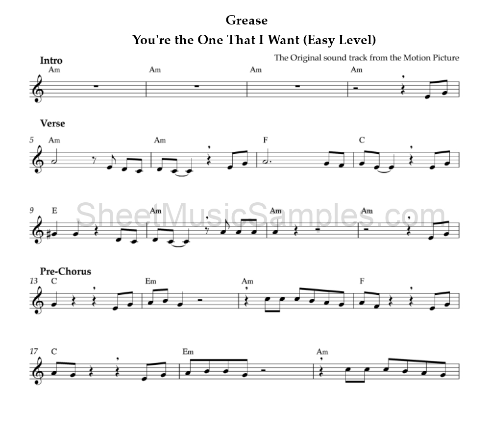 Grease - You're the One That I Want (Easy Level)