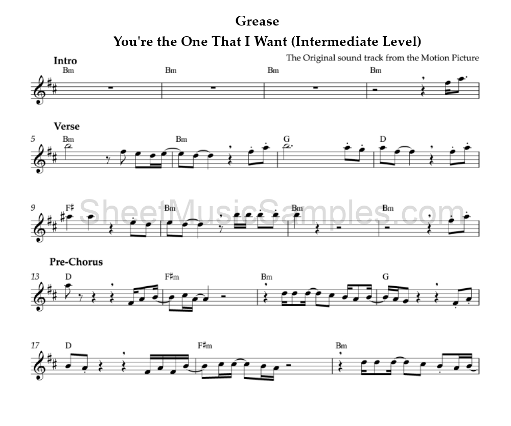 Grease - You're the One That I Want (Intermediate Level)