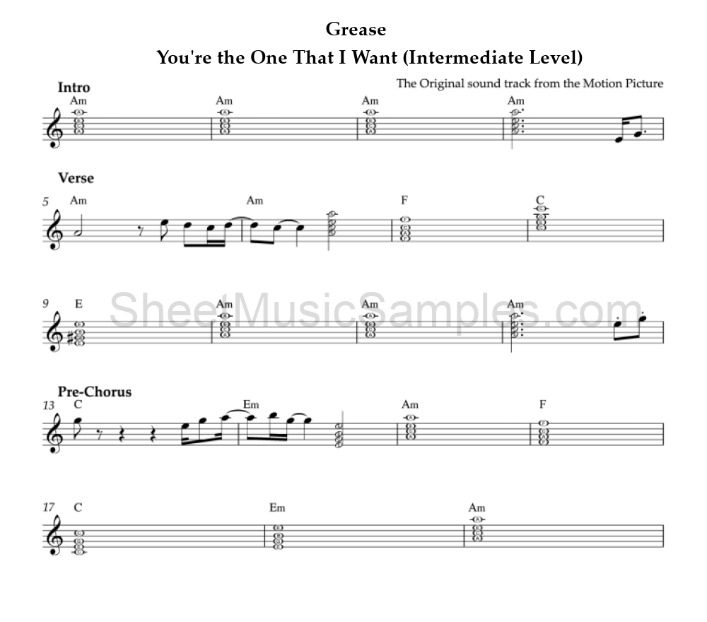 Grease - You're the One That I Want (Intermediate Level)