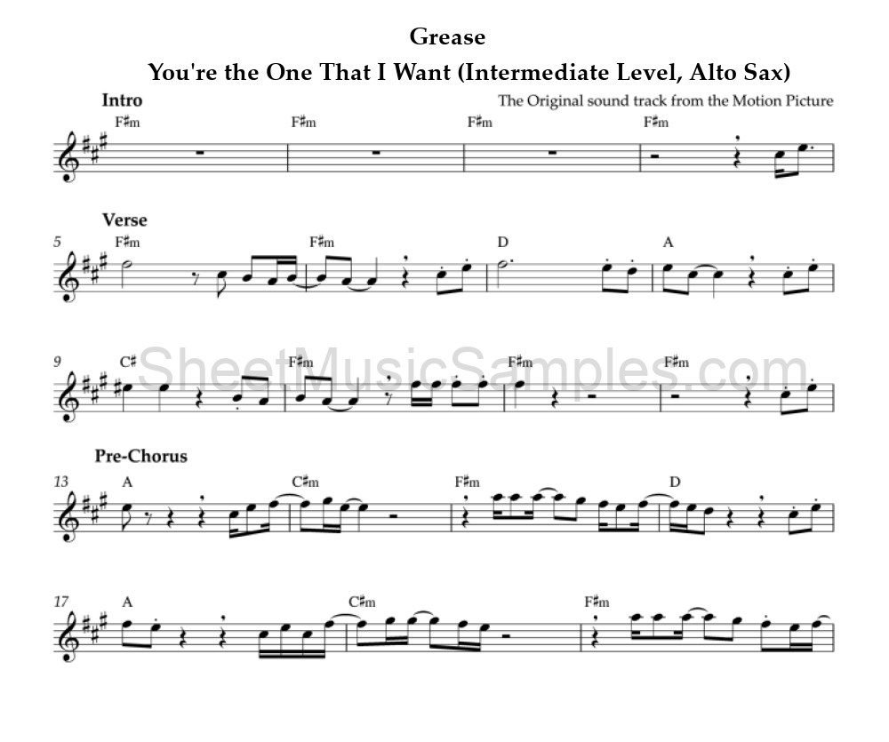 Grease - You're the One That I Want (Intermediate Level, Alto Sax)