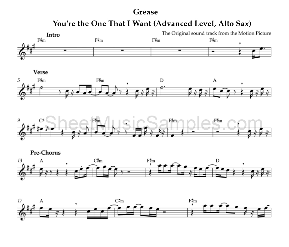 Grease - You're the One That I Want (Advanced Level, Alto Sax)