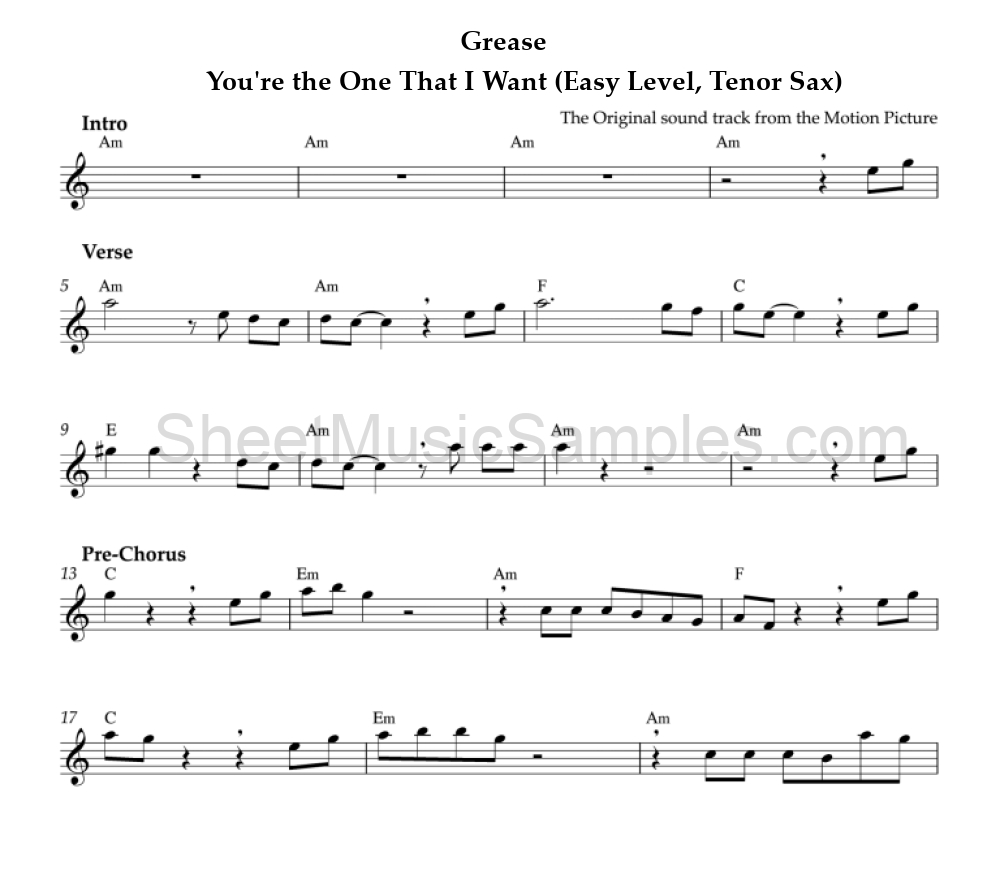 Grease - You're the One That I Want (Easy Level, Tenor Sax)