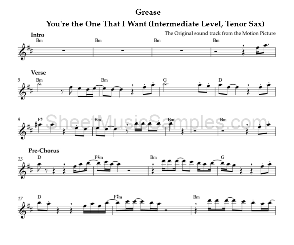 Grease - You're the One That I Want (Intermediate Level, Tenor Sax)