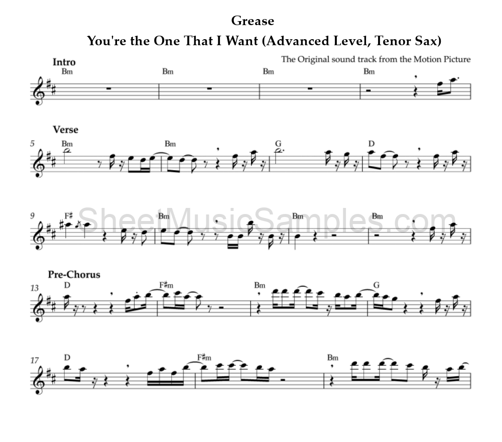 Grease - You're the One That I Want (Advanced Level, Tenor Sax)