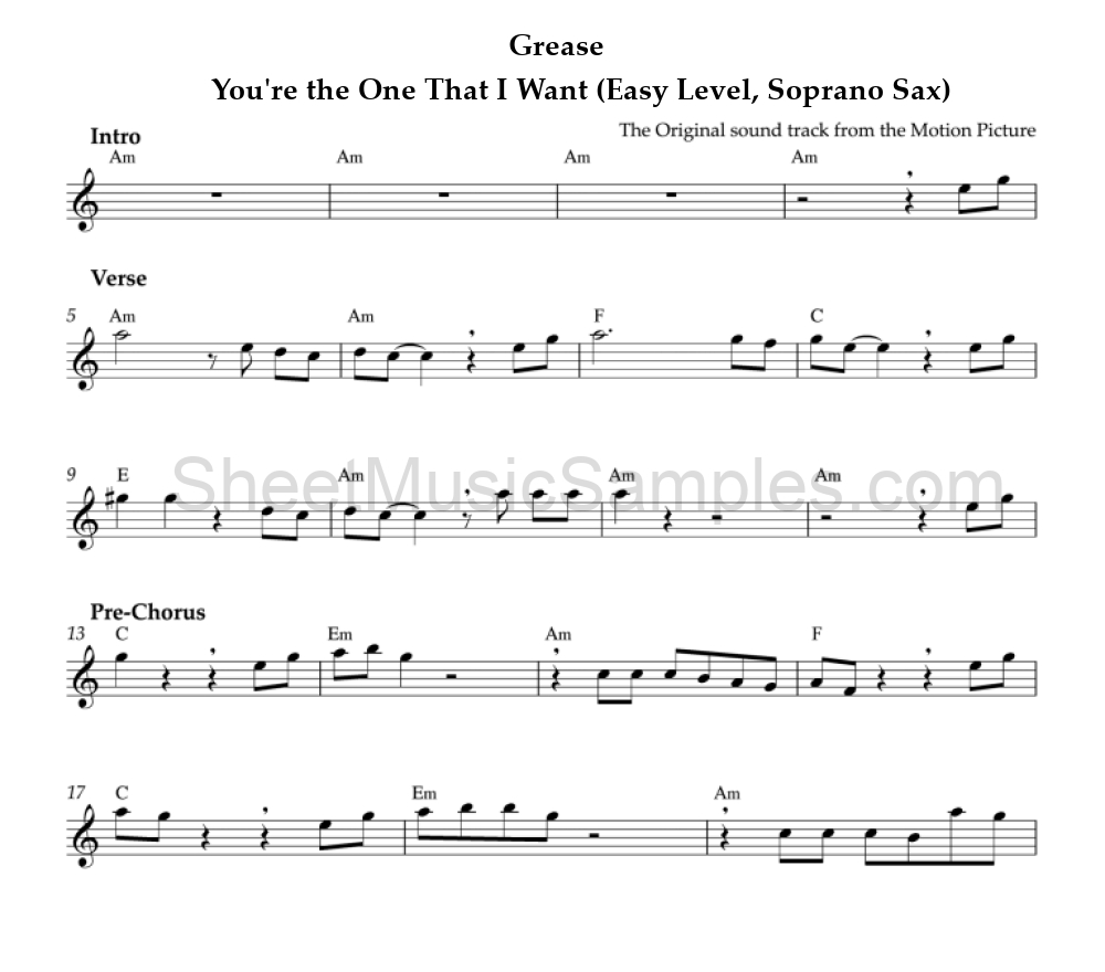 Grease - You're the One That I Want (Easy Level, Soprano Sax)