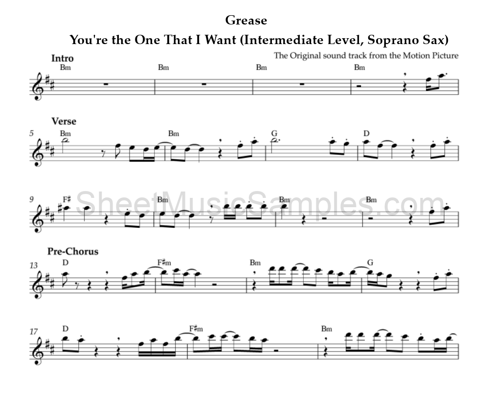 Grease - You're the One That I Want (Intermediate Level, Soprano Sax)