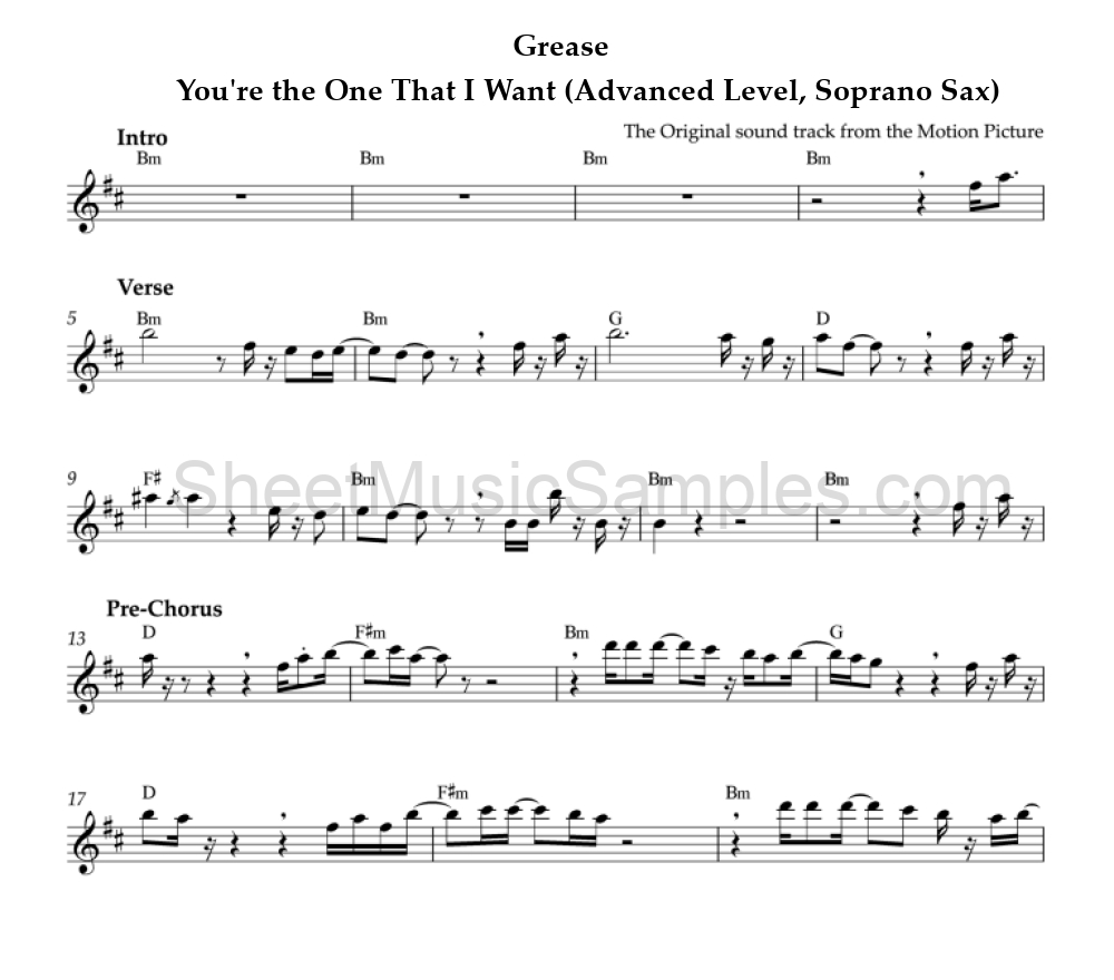 Grease - You're the One That I Want (Advanced Level, Soprano Sax)