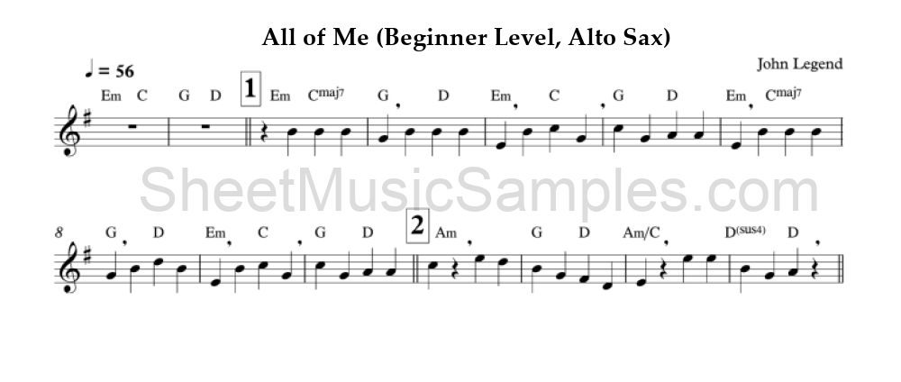 All of Me (Beginner Level, Alto Sax)