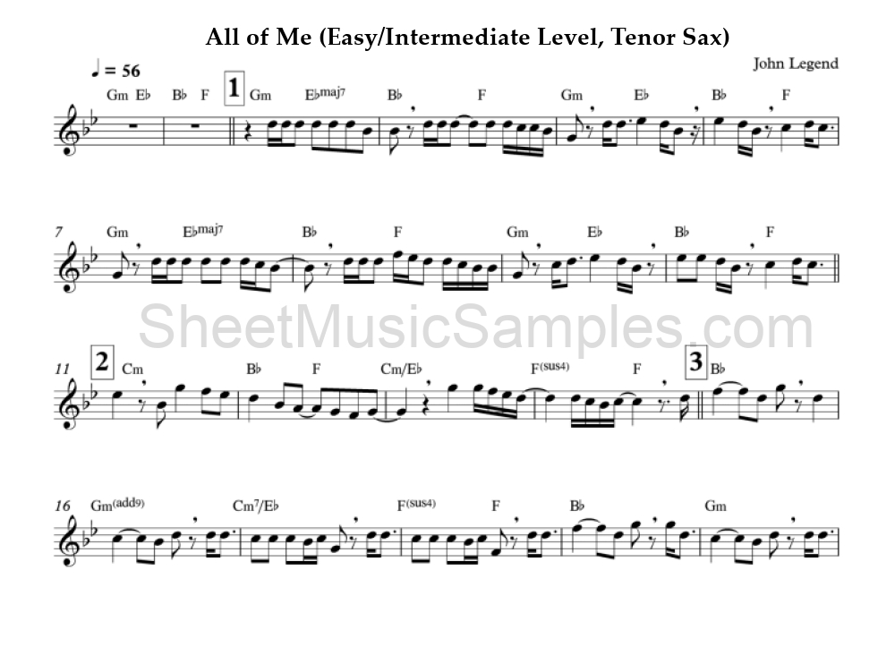 All of Me (Easy/Intermediate Level, Tenor Sax)