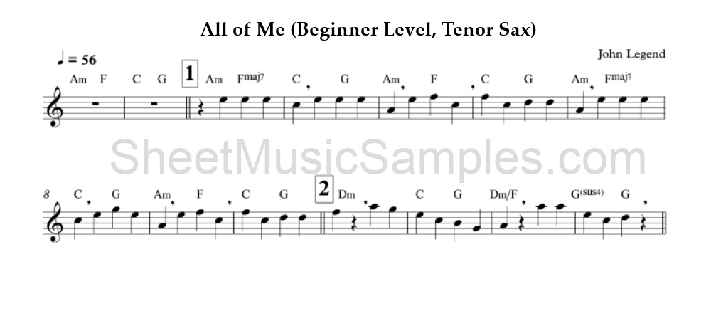 All of Me (Beginner Level, Tenor Sax)