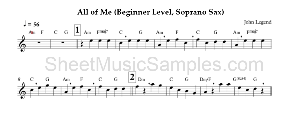 All of Me (Beginner Level, Soprano Sax)