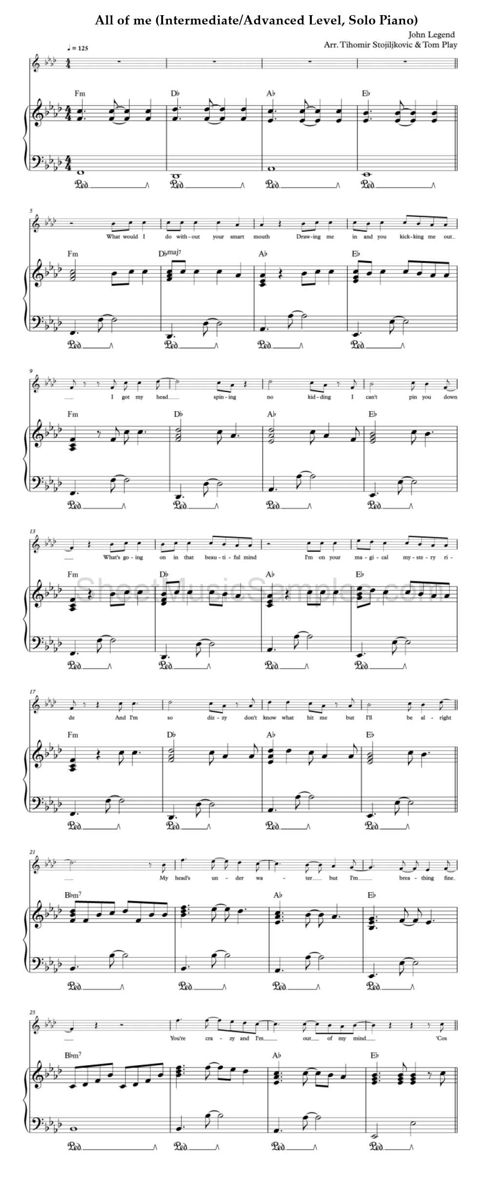 All of me (Intermediate/Advanced Level, Solo Piano)