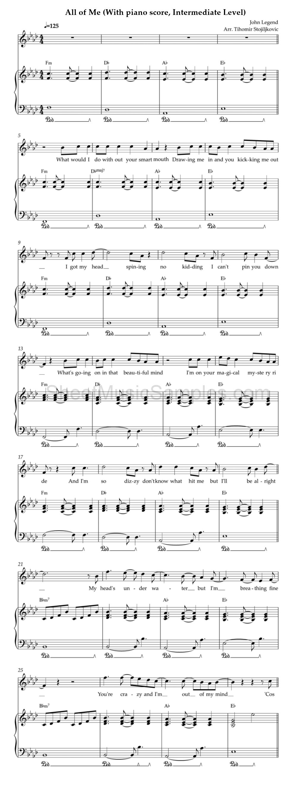 All of Me (With piano score, Intermediate Level)