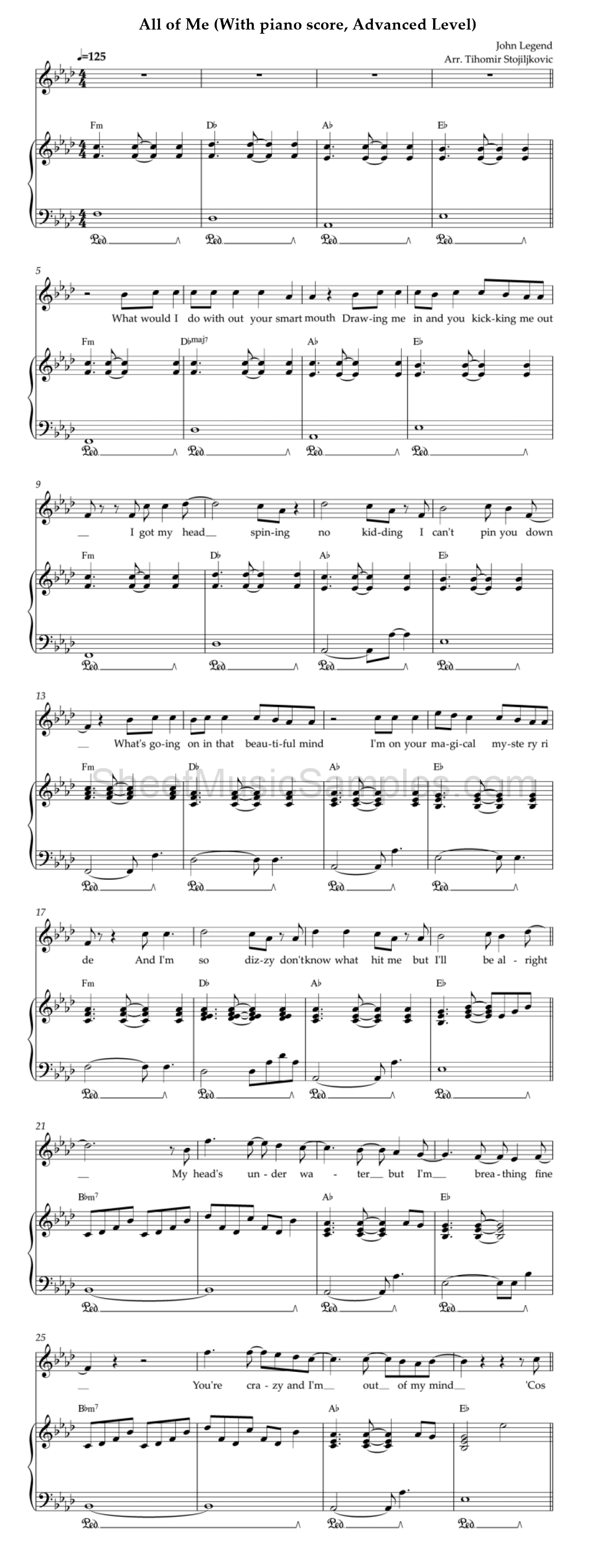 All of Me (With piano score, Advanced Level)