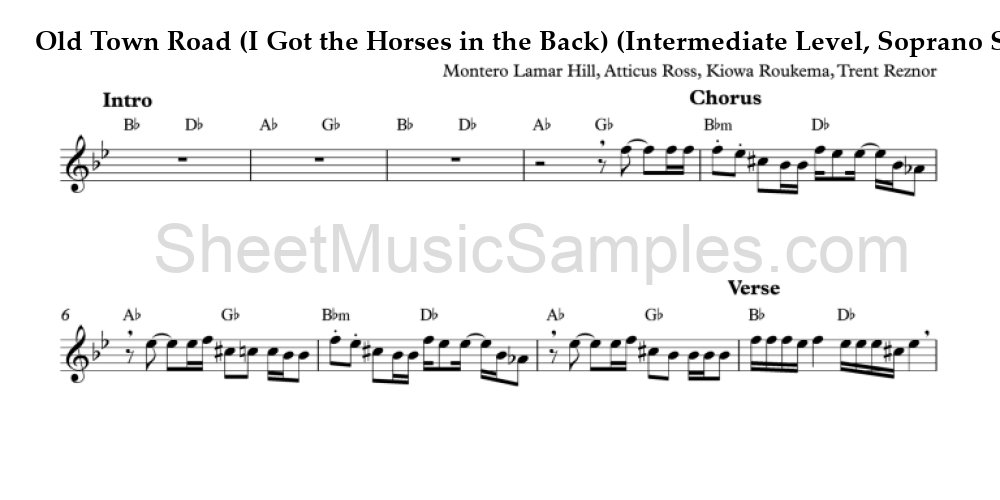 Old Town Road (I Got the Horses in the Back) (Intermediate Level, Soprano Sax)