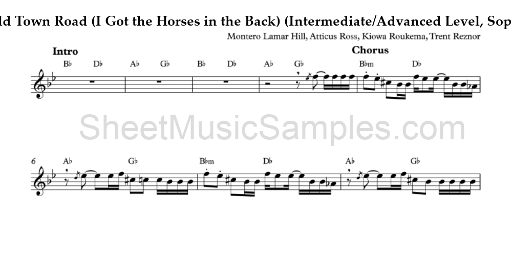 Old Town Road (I Got the Horses in the Back) (Intermediate/Advanced Level, Soprano Sax)