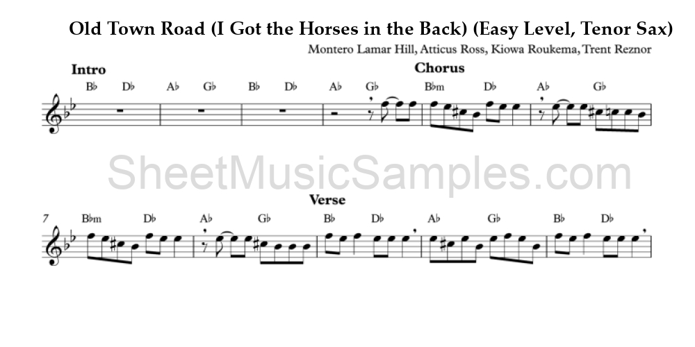 Old Town Road (I Got the Horses in the Back) (Easy Level, Tenor Sax)