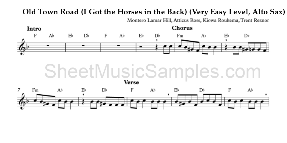 Old Town Road (I Got the Horses in the Back) (Very Easy Level, Alto Sax)