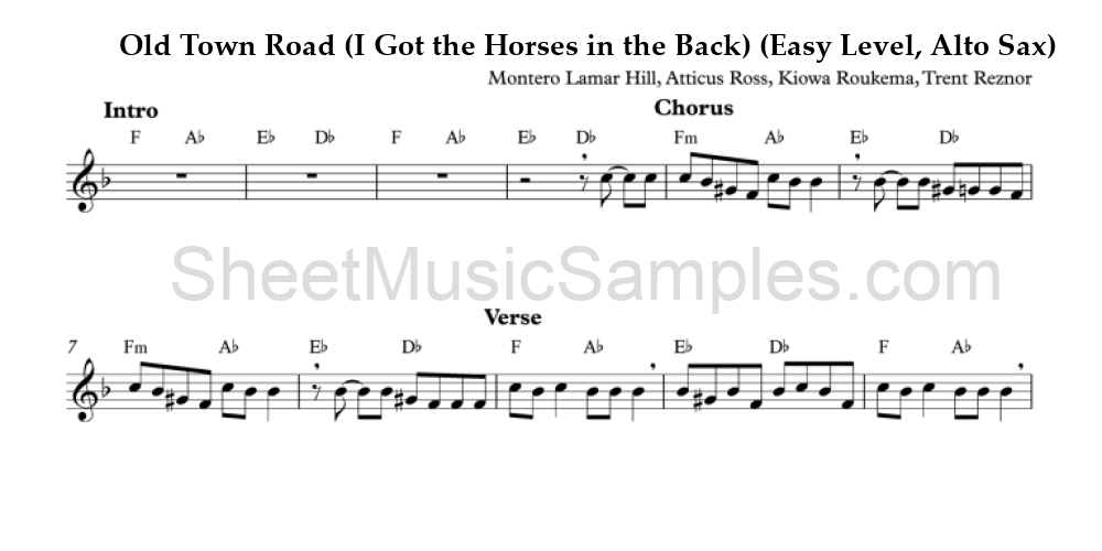 Old Town Road (I Got the Horses in the Back) (Easy Level, Alto Sax)