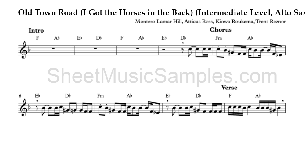 Old Town Road (I Got the Horses in the Back) (Intermediate Level, Alto Sax)