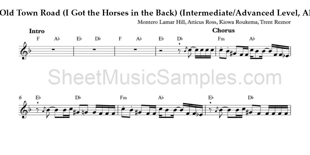 Old Town Road (I Got the Horses in the Back) (Intermediate/Advanced Level, Alto Sax)