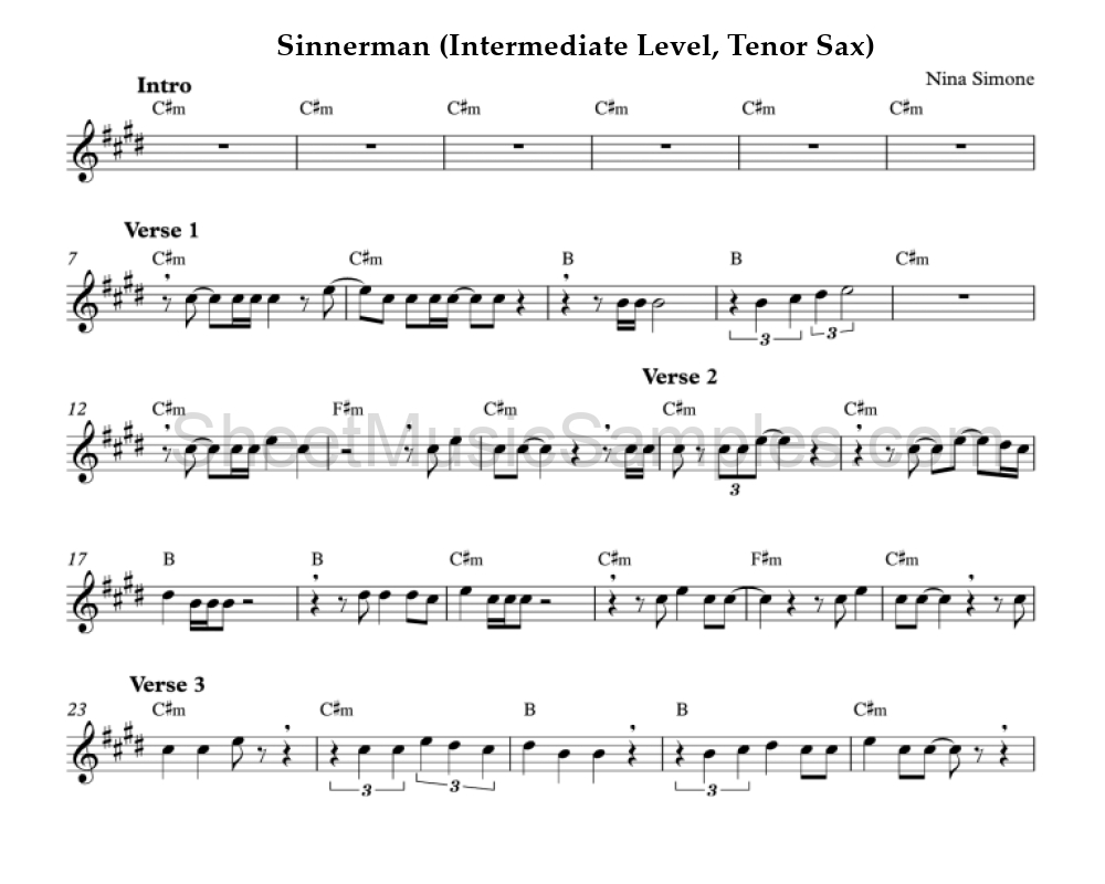 Sinnerman (Intermediate Level, Tenor Sax)