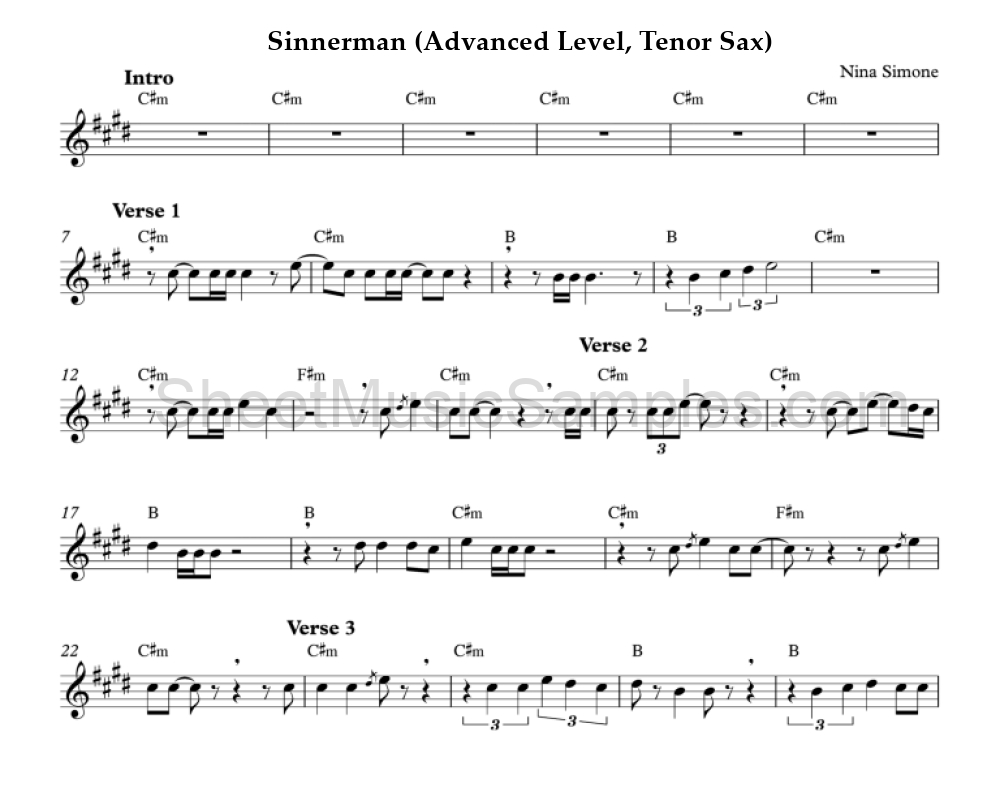 Sinnerman (Advanced Level, Tenor Sax)