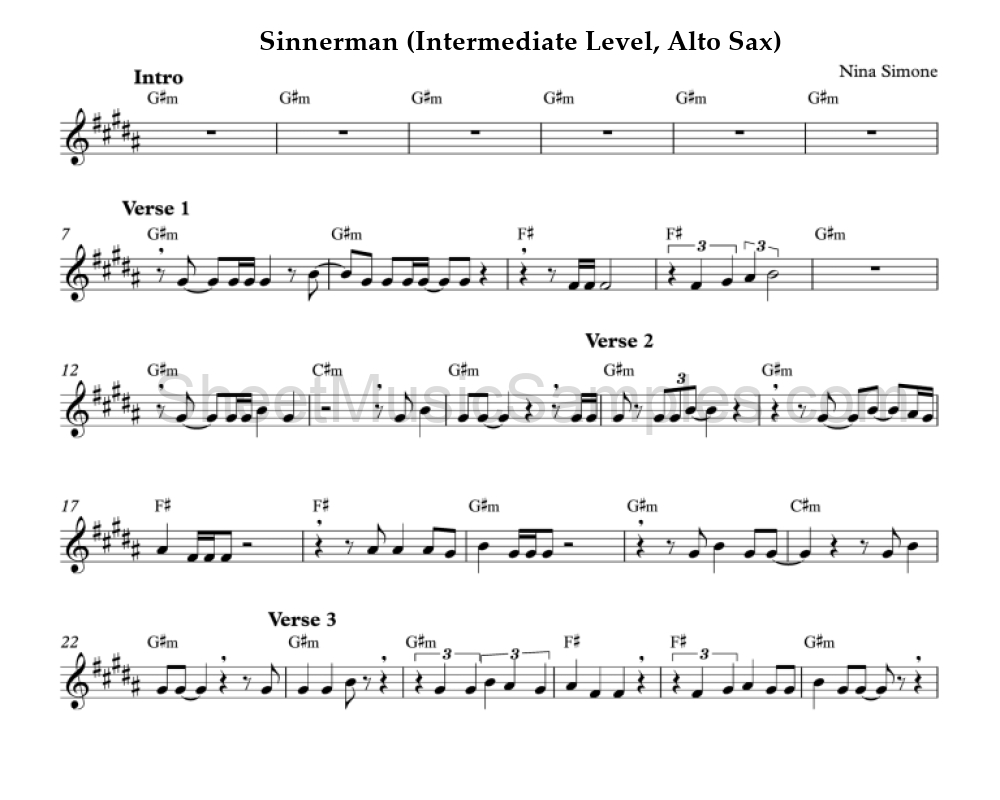 Sinnerman (Intermediate Level, Alto Sax)