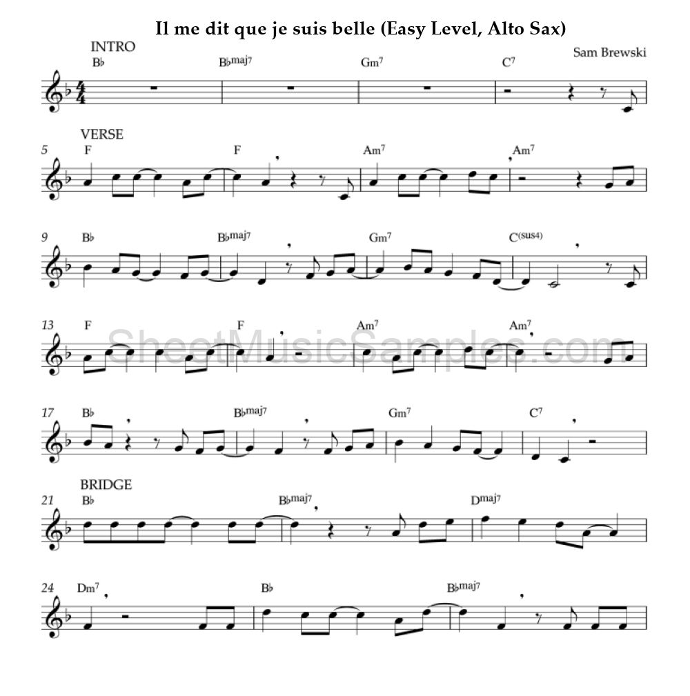 Il me dit que je suis belle (Easy Level, Alto Sax)