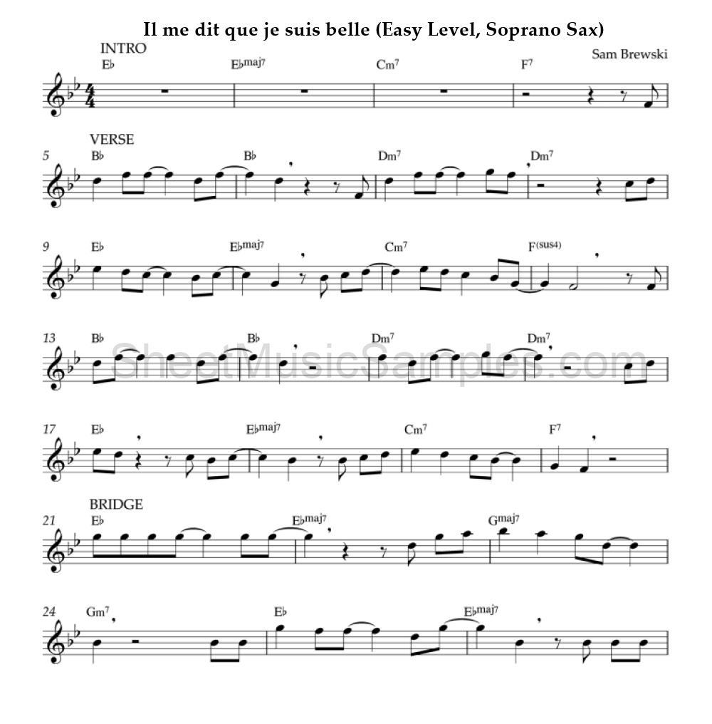 Il me dit que je suis belle (Easy Level, Soprano Sax)