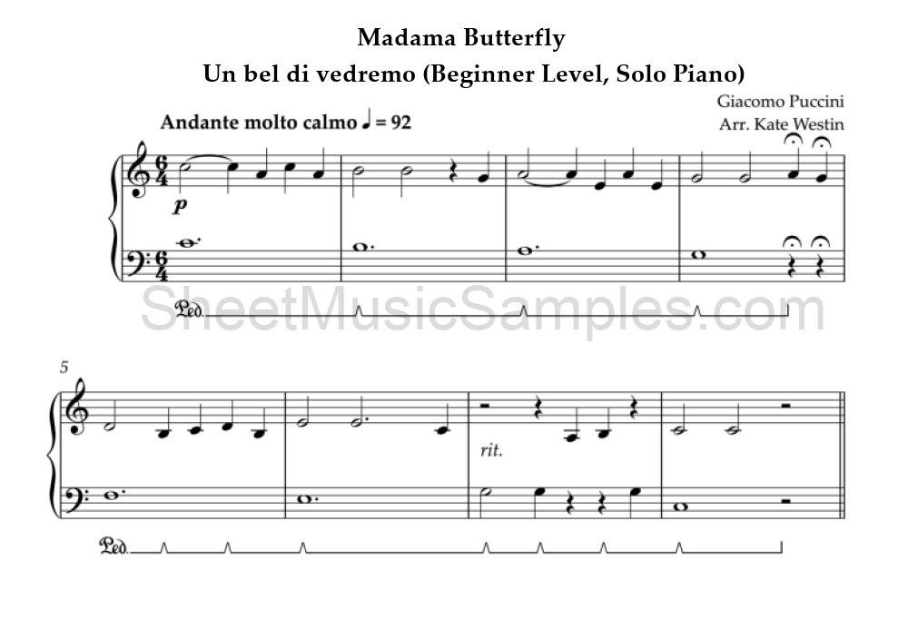 Madama Butterfly - Un bel di vedremo (Beginner Level, Solo Piano)