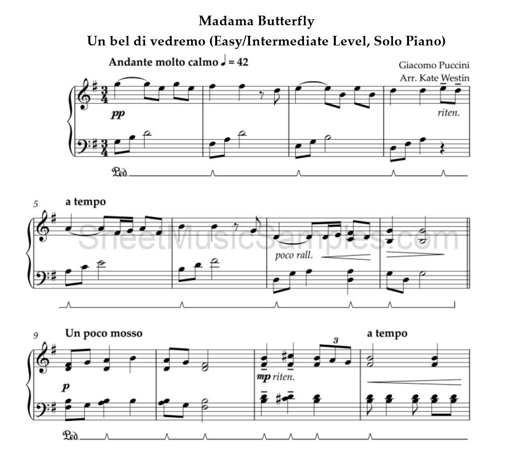 Madama Butterfly - Un bel di vedremo (Easy/Intermediate Level, Solo Piano)