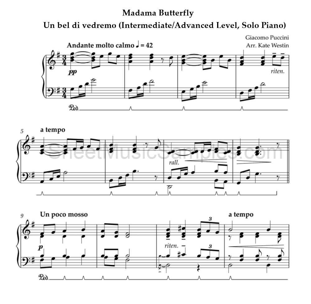 Madama Butterfly - Un bel di vedremo (Intermediate/Advanced Level, Solo Piano)