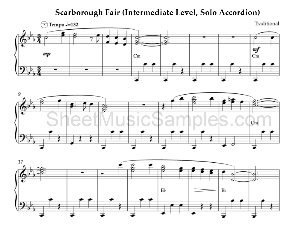 Scarborough Fair (Intermediate Level, Solo Accordion)