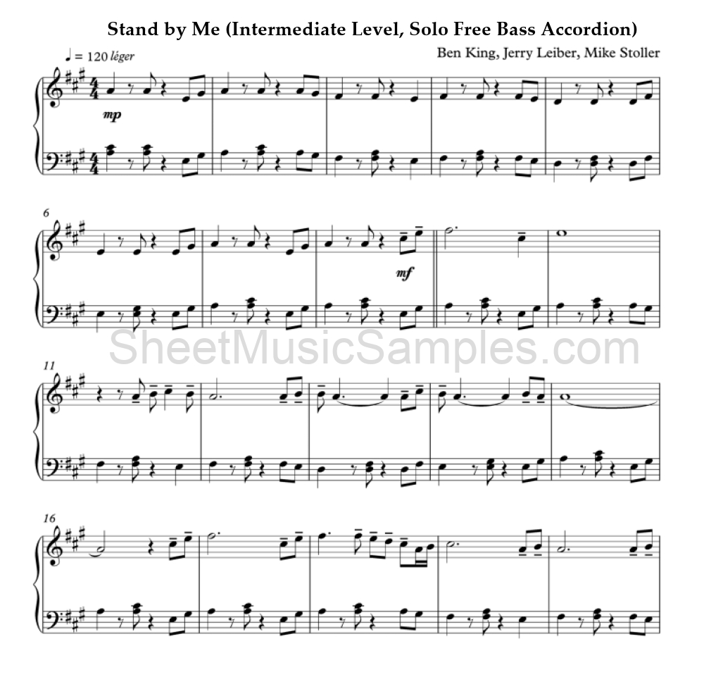 Stand by Me (Intermediate Level, Solo Free Bass Accordion)