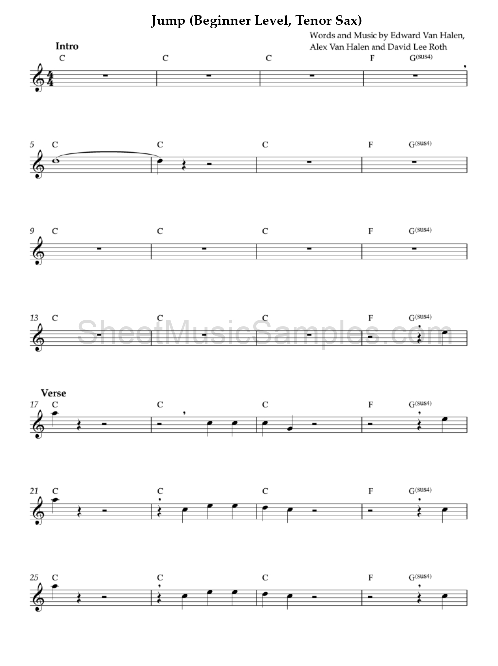 Jump (Beginner Level, Tenor Sax)