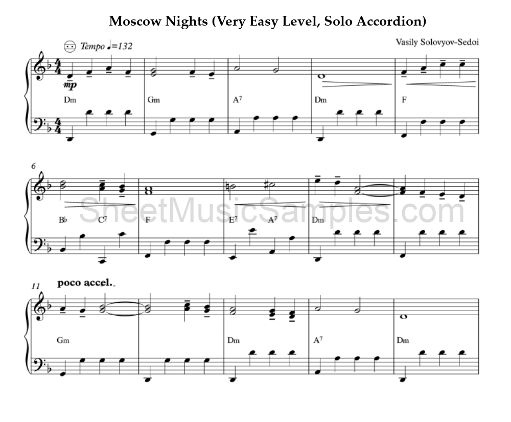 Moscow Nights (Very Easy Level, Solo Accordion)