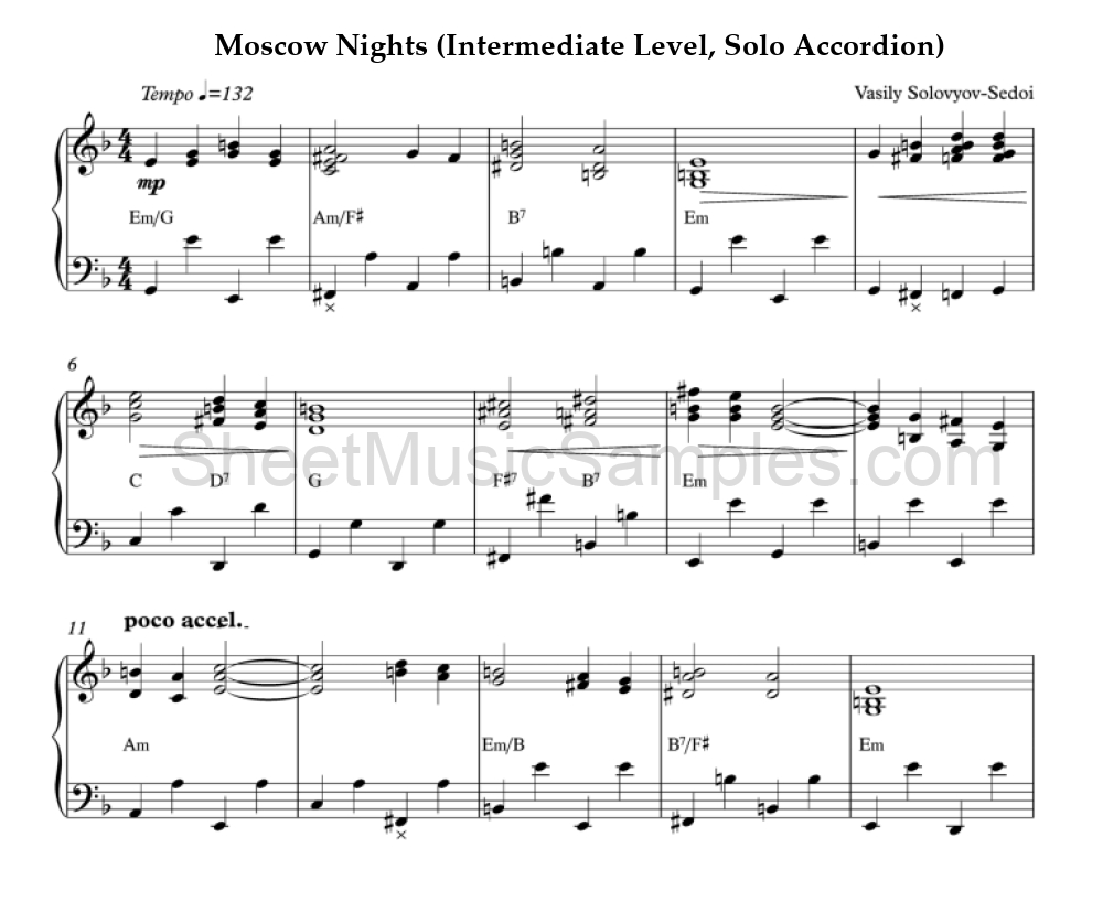 Moscow Nights (Intermediate Level, Solo Accordion)