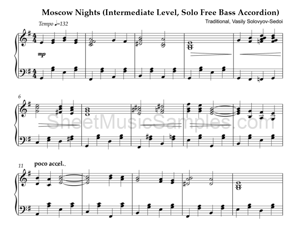 Moscow Nights (Intermediate Level, Solo Free Bass Accordion)