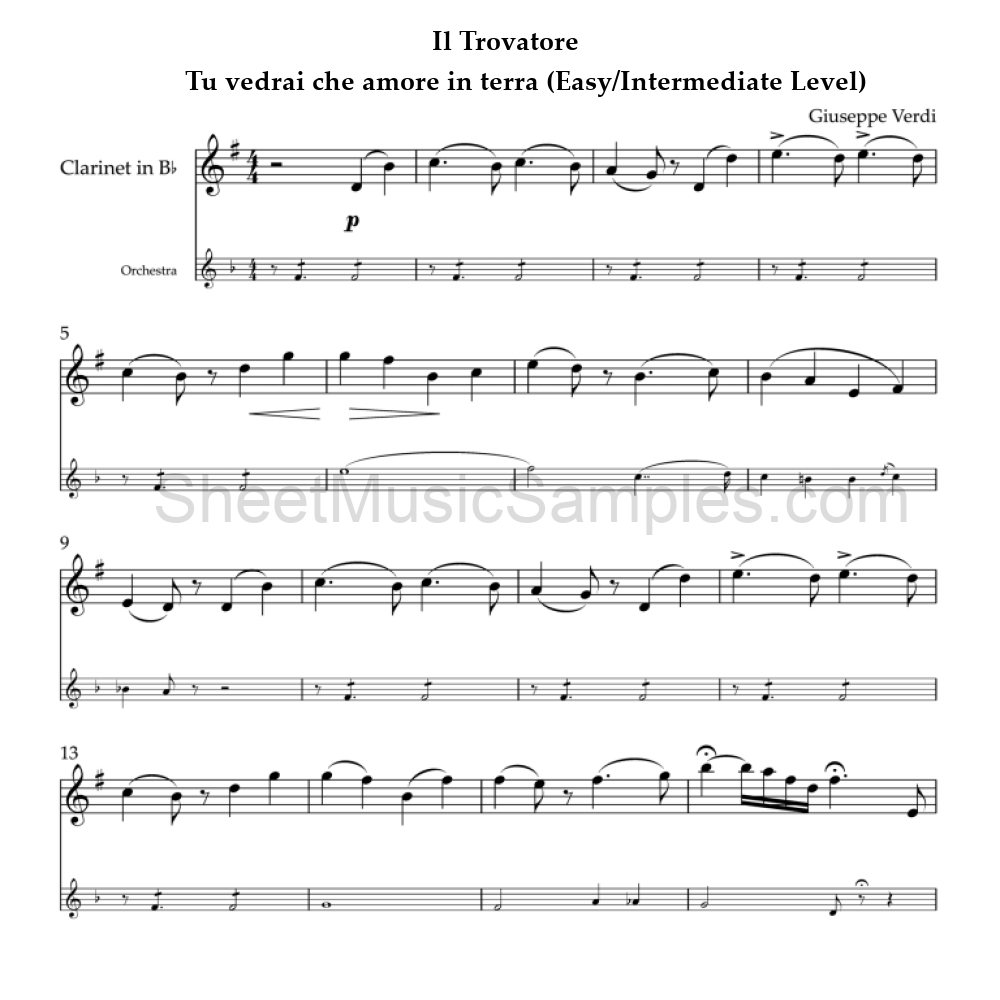 Il Trovatore - Tu vedrai che amore in terra (Easy/Intermediate Level)