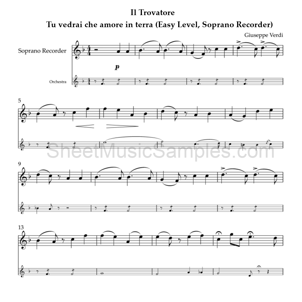 Il Trovatore - Tu vedrai che amore in terra (Easy Level, Soprano Recorder)