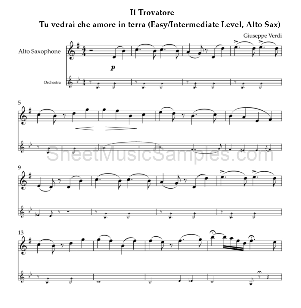 Il Trovatore - Tu vedrai che amore in terra (Easy/Intermediate Level, Alto Sax)