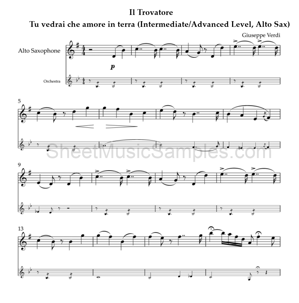 Il Trovatore - Tu vedrai che amore in terra (Intermediate/Advanced Level, Alto Sax)