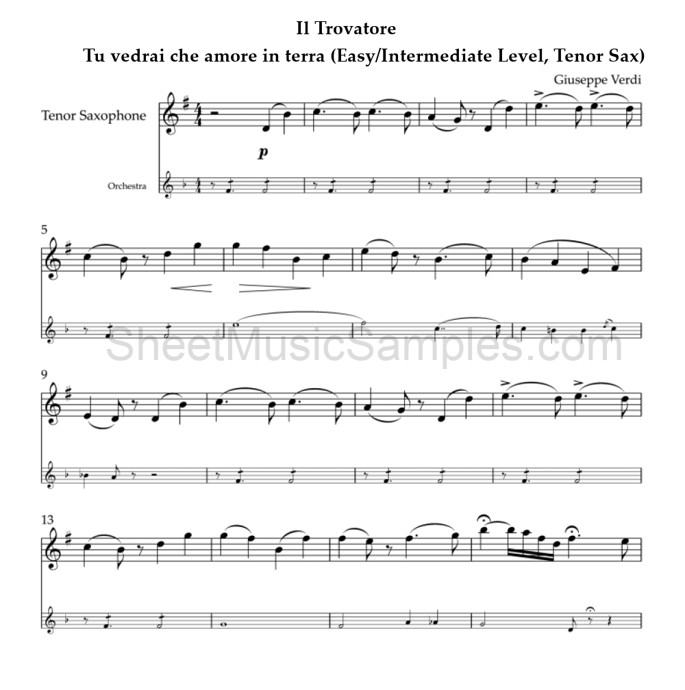 Il Trovatore - Tu vedrai che amore in terra (Easy/Intermediate Level, Tenor Sax)